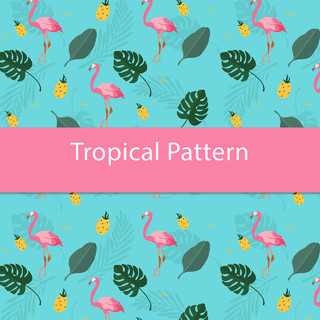 热带火烈鸟夏天植物卡通树叶边框PNG免抠素材